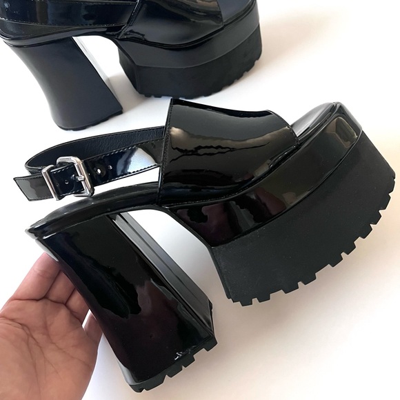 Dolls Kill Current Mood Black Patent Platform Sandals Heels Size 6 - Picture 4 of 14
